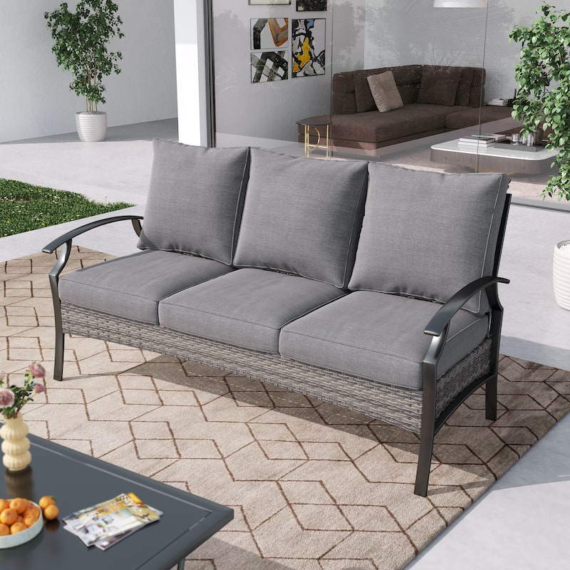 Outdoor Patio 3-Seat Wicker Sofa