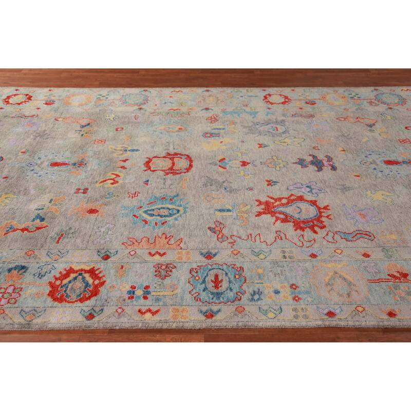 All-Over Gray Oushak Indian Large Rug Handmade Wool Carpet - 7'11" x 15'6"