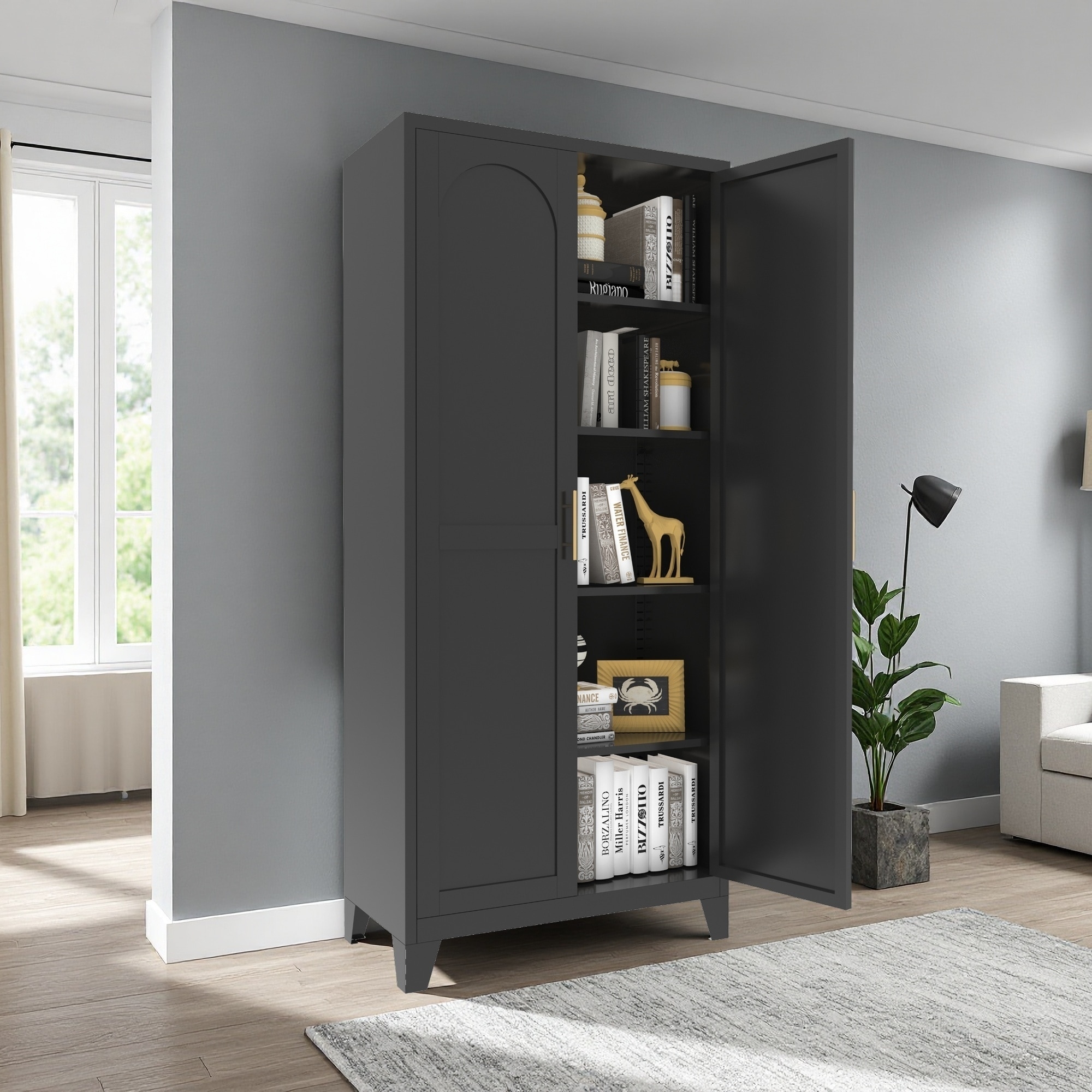 Metal Storage Cabinet with Doors and Adjustable Shelves
