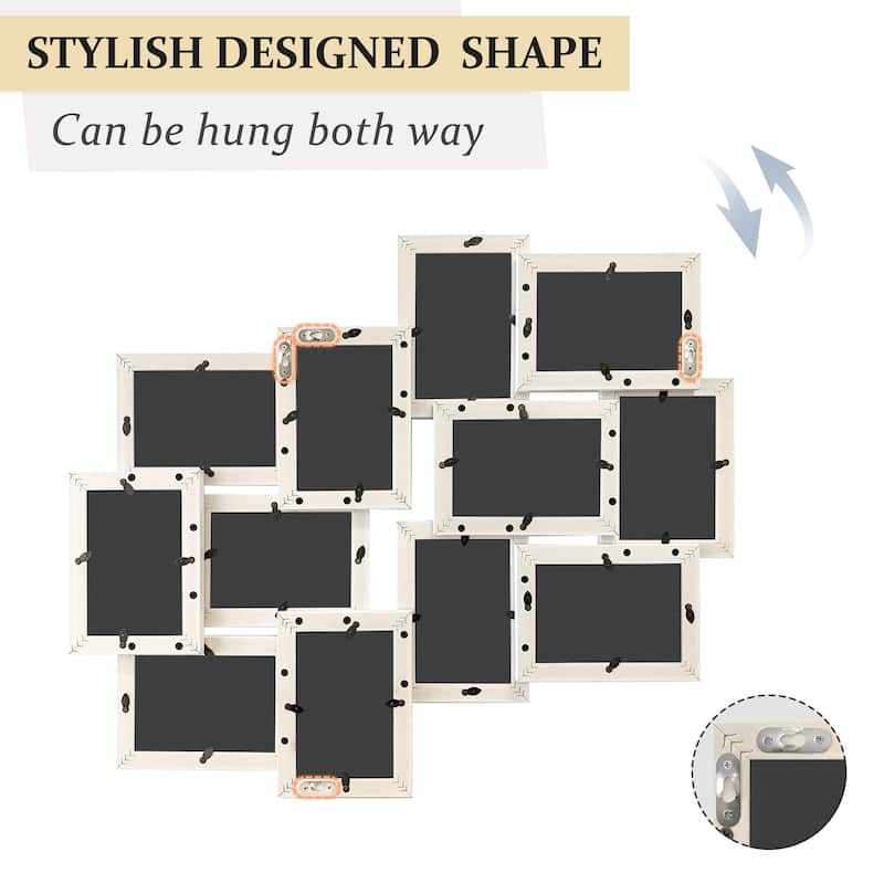 HELLO LAURA Stylish Modern 12-Image Collage Photo Frame - White Glossy Finish