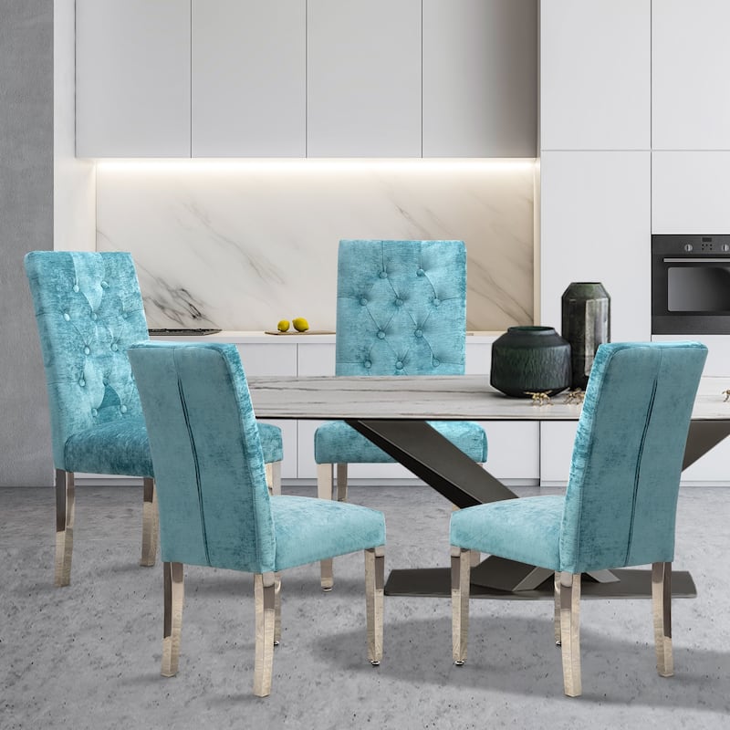 Set of 2 Modern Dining Chairs with Plush Velvet Upholstery, Sturdy Stainless Steel Legs & S-Shaped Springs - Ergonomic Support