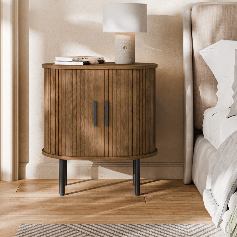 Tambour Nightstand with Storage - Walnut