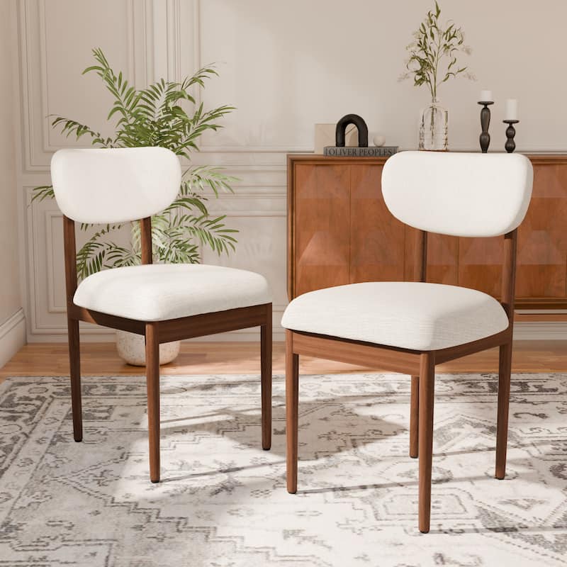 Modern Upholstered Dining Chair with Solid Wood Legs Side Chair for Kitchen Dining Room Living Room (Set of 2) - Walnut-White