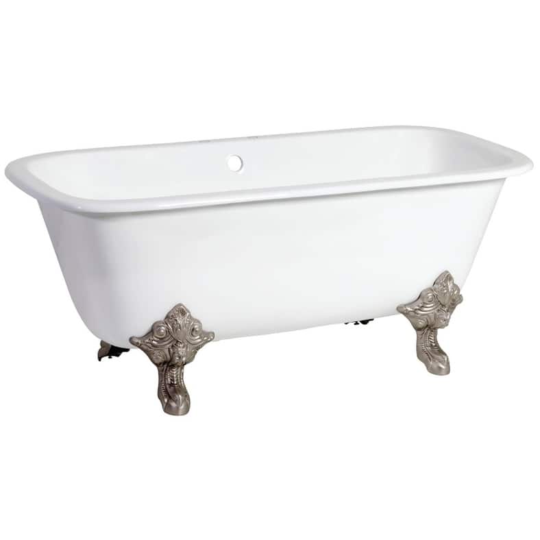 Kingston Brass Aqua Eden 67" Clawfoot Cast Iron Soaking Tub with - White / Brushed Nickel