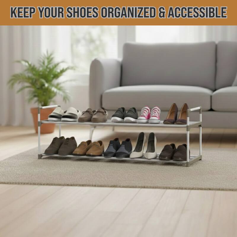 Shoe Rack - Shoe Organizer for Closet, Bathroom, Entryway by Home-Complete (White)