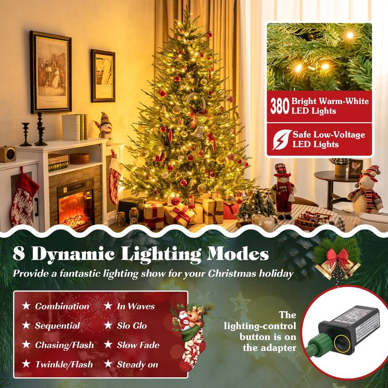 Gymax 7 ft pre-lit artificial Christmas tree artificial hinged