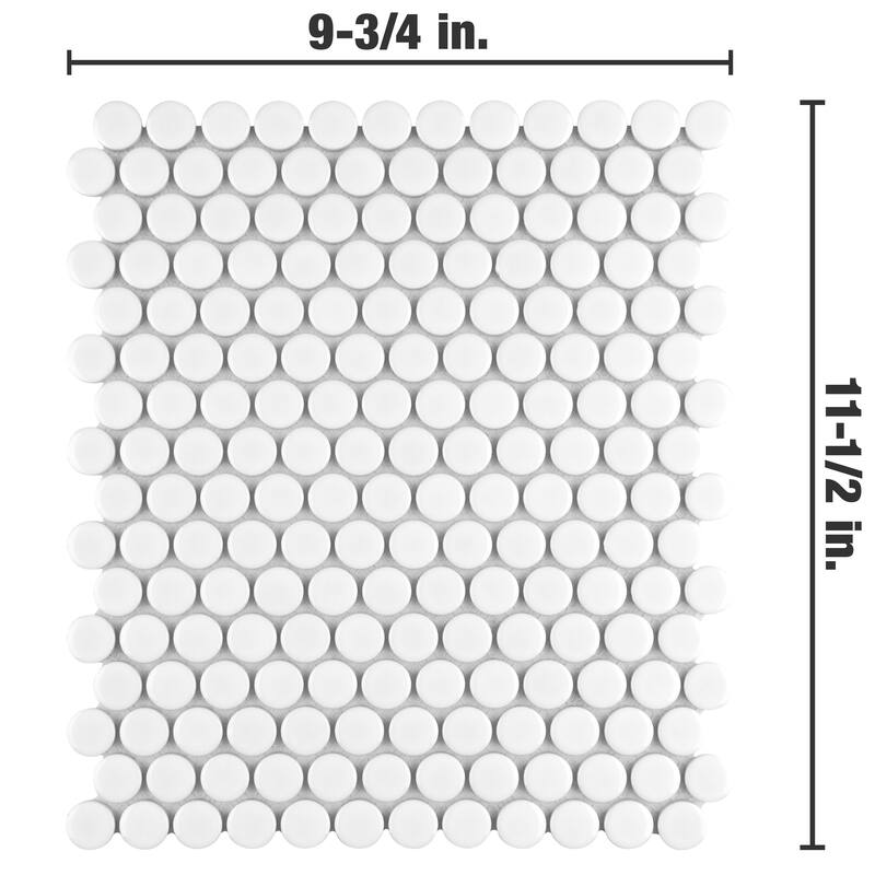 Merola Tile Metro Penny Glossy White 9-3/4" x 11-1/2" Porcelain Floor and Wall Tile
