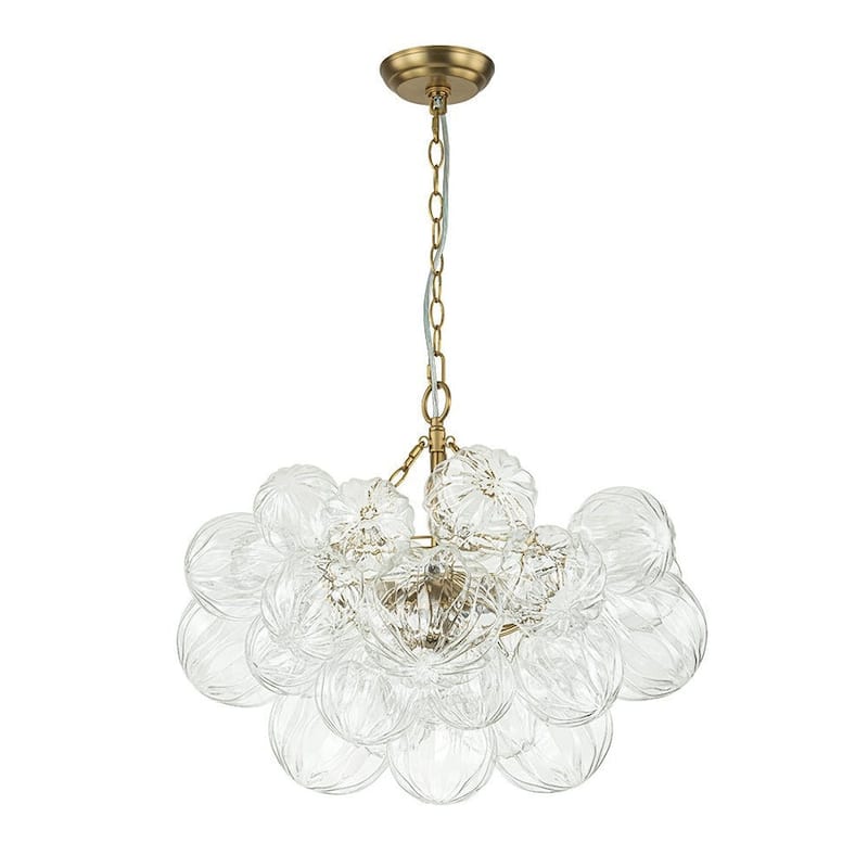 Brass Luxury Faceted Glass Globe Cluster Bubble Chandelier