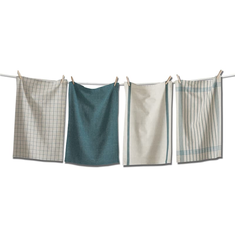 Prairie Woven Dishtowel Set of 4 Green Multi Cotton Kitchen Towels Machine Wash 26x18 Everyday Use