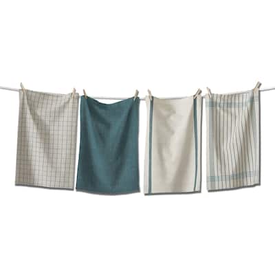 Prairie Woven Dishtowel Set of 4 Green Multi Cotton Kitchen Towels Machine Wash 26x18 Everyday Use