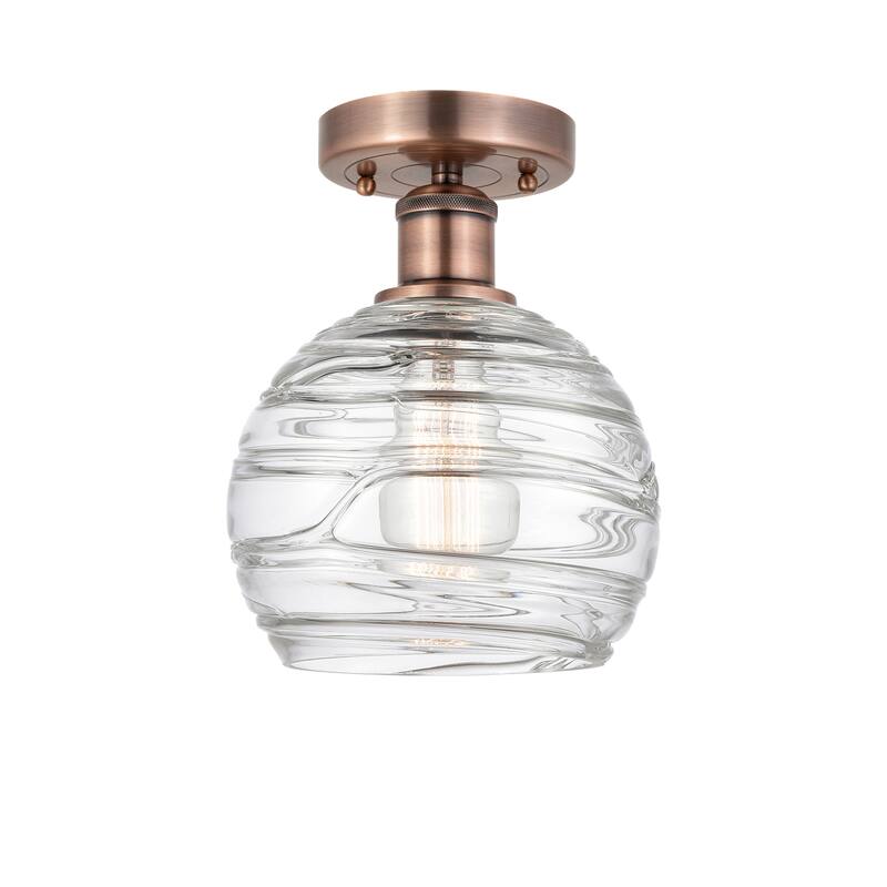 Innovations Lighting Edison Athens Deco Swirl - 1 Light 8" Semi-Flush Mount - Antique Copper/Clear Deco Swirl