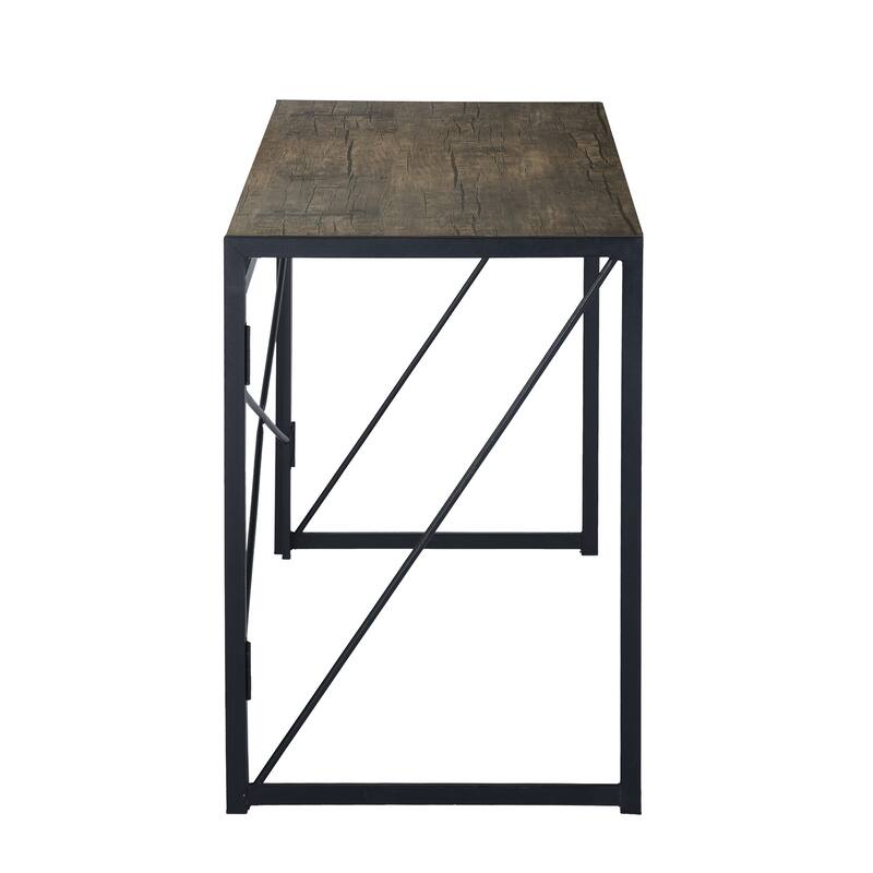 Homy Casa Modern Folding Desk with Black Metal Frame and Wood Top