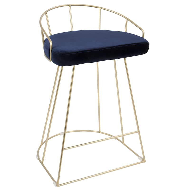 Canary Contemporary Counter Stool in Gold and Velvet (Set of 2) - Counter height/Counter Height - Gold, Blue - Set of 2