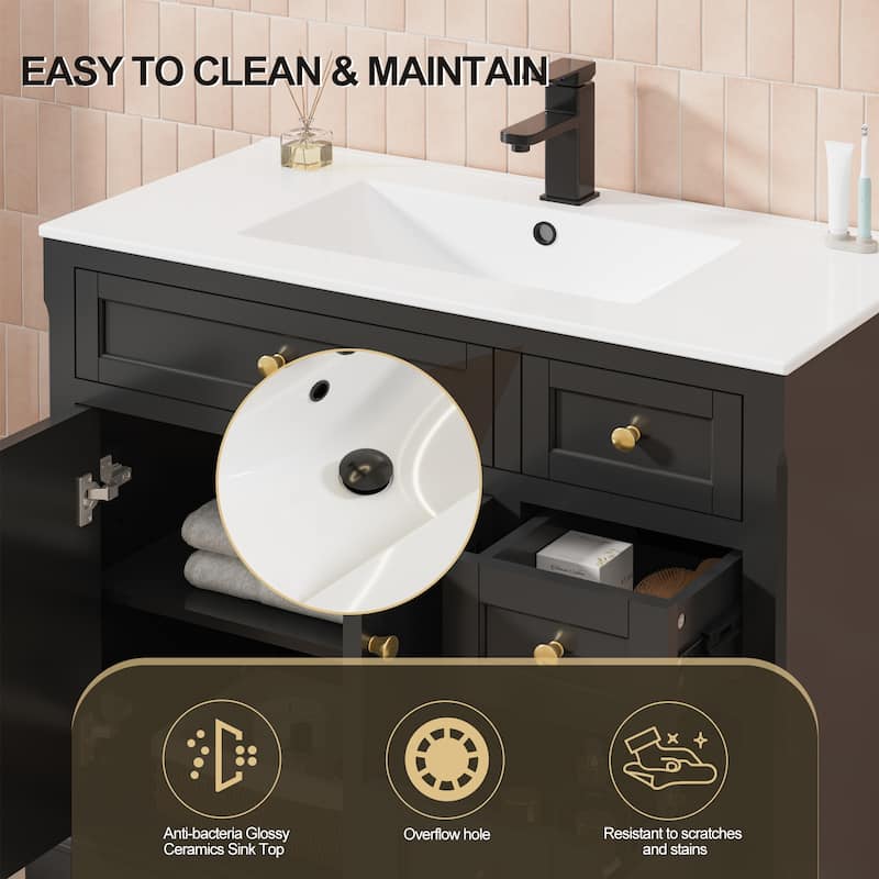 Retro Bathroom Vanity W/ Drop in Sink Combo Cabinet Set