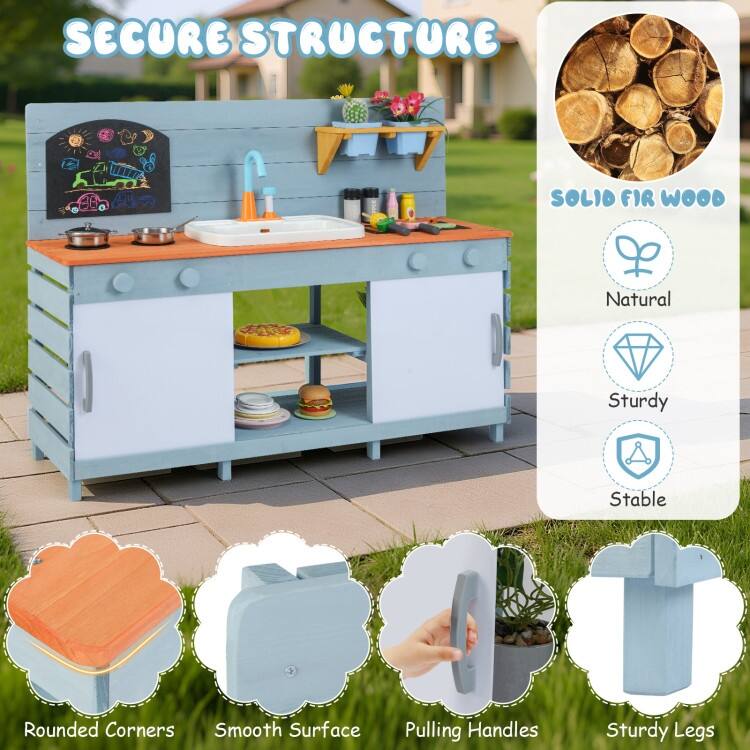 Kids Play Kitchen Set with Stoves for Boys Girls Aged 3-8-Blue - Multi