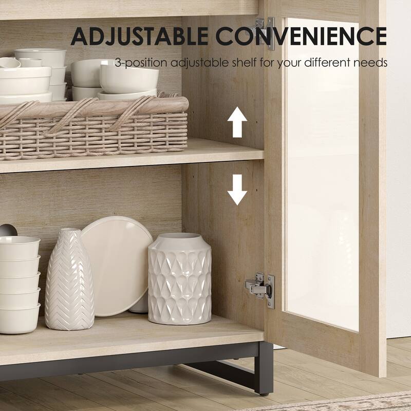 WAMPAT Multifunctional Sideboard Buffet Cabinets with 6 Glass Doors and Drawers, Modern Sideboard, Coffee Bar Storage Cabinet