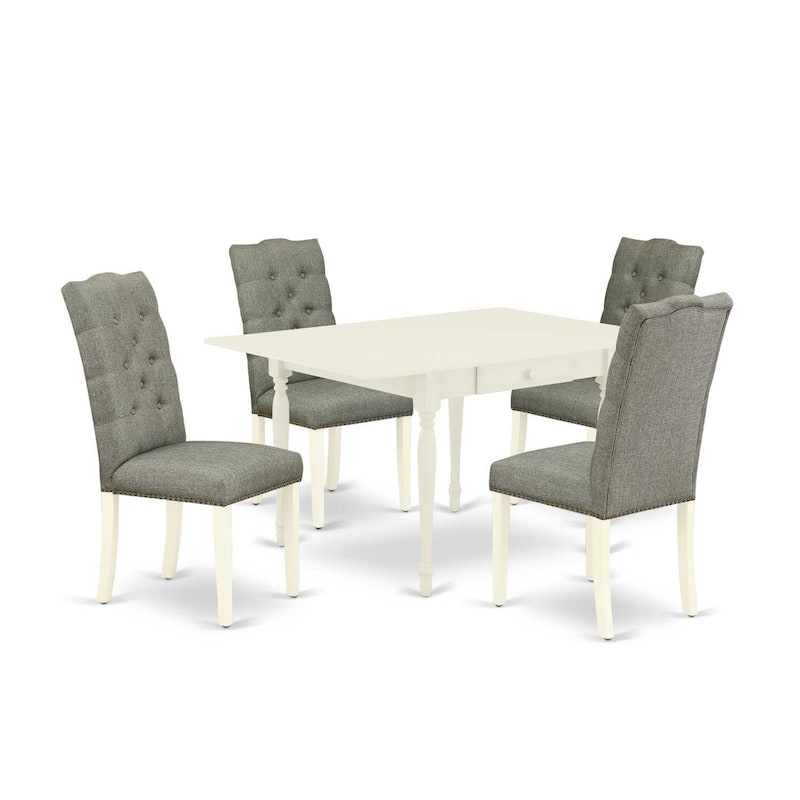 HomeStock 5-Pc Linen White Finish Solid Wood Top-Dining Room Set with Leaf-Seats 4