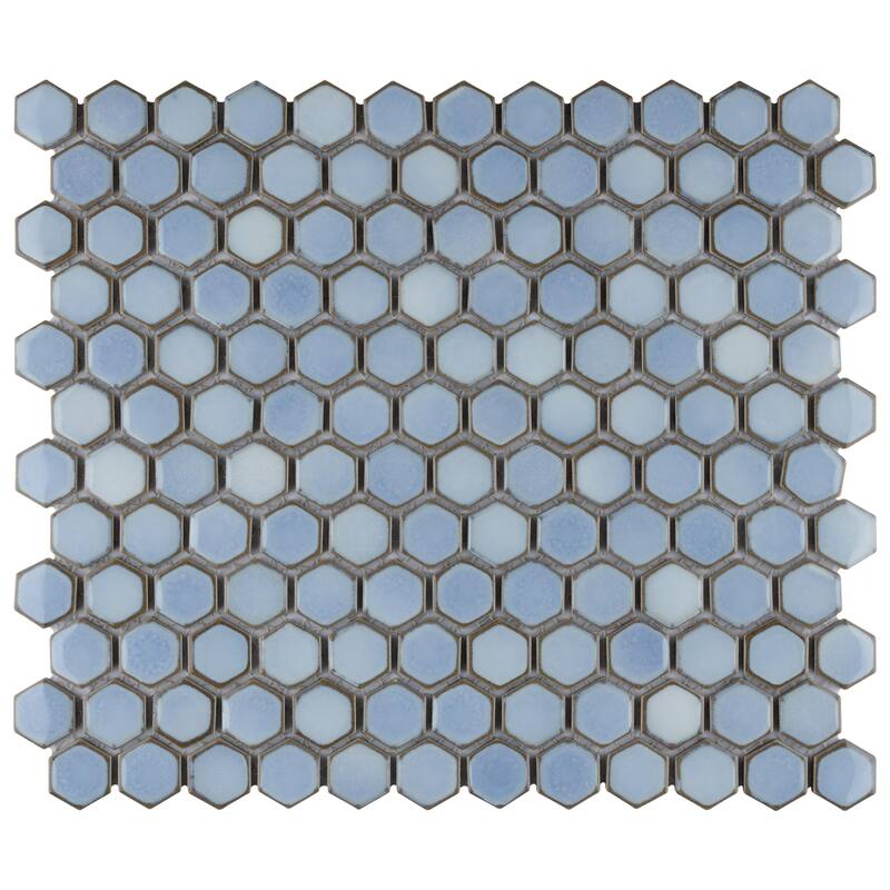 Merola Tile Hudson 1" Hex Frost Blue 11-7/8" x 13-1/4" Porcelain Floor and Wall Tile