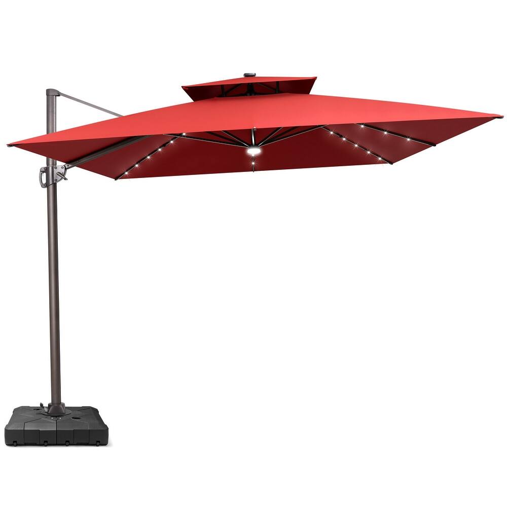 11 ft Solar Powered LED Aluminum Patio Cantilever Umbrella 360-degree Rotation with Weights Base