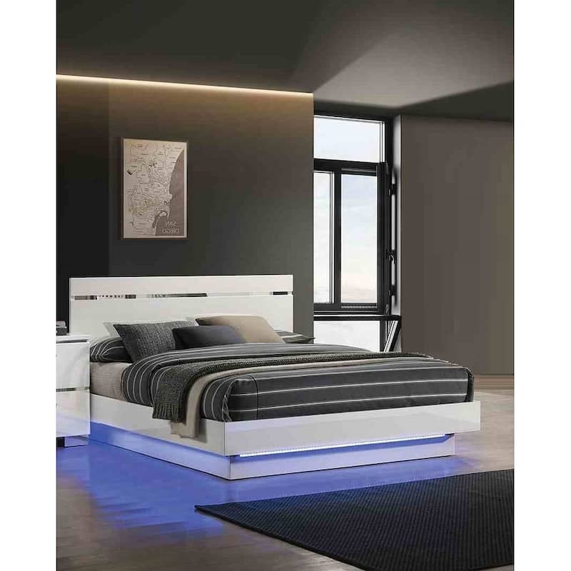 Contemporary White Finish 1Pc Low Profile Platfom LED Bed