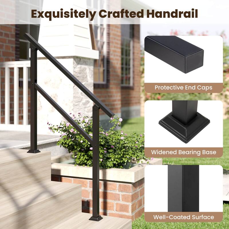 Gymax 2PCS Metal Handrail 0-3 Steps w/Flexible Angle Adjustment