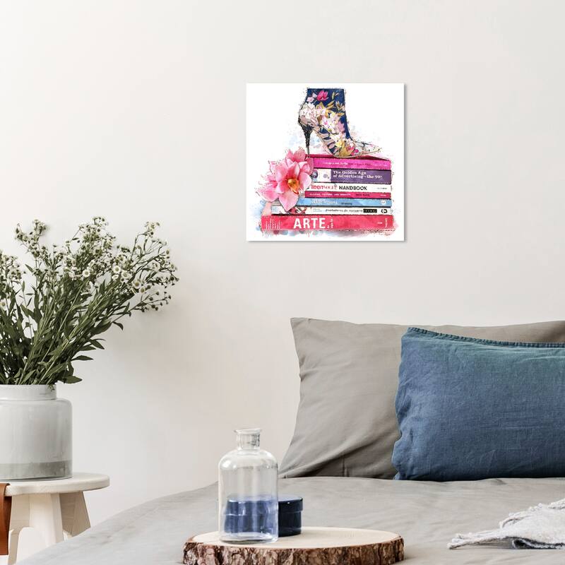 Wynwood Studio Canvas Fashion and Glam The Ultimate Floral Boot Pink and Dark Pink Glam Wall Art Canvas Print - 12 x 12