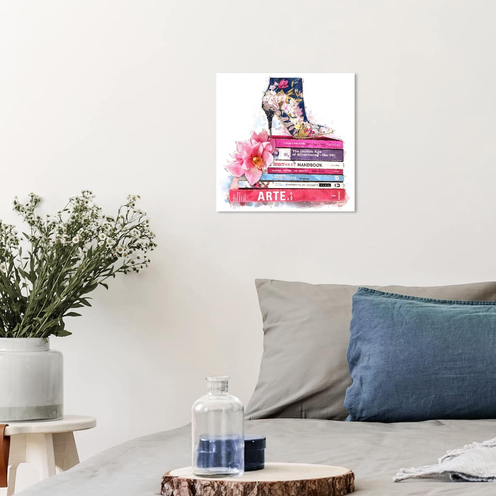 Wynwood Studio Canvas Fashion and Glam The Ultimate Floral Boot Pink and Dark Pink Glam Wall Art Canvas Print