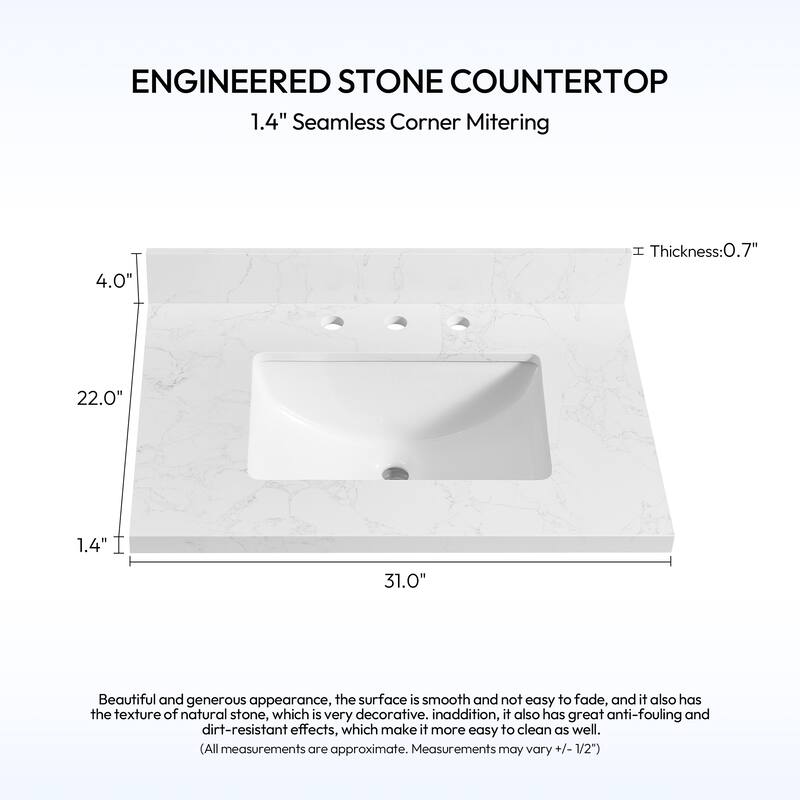 Jaen Composite Stone Vanity Top with White Rectangular Sink