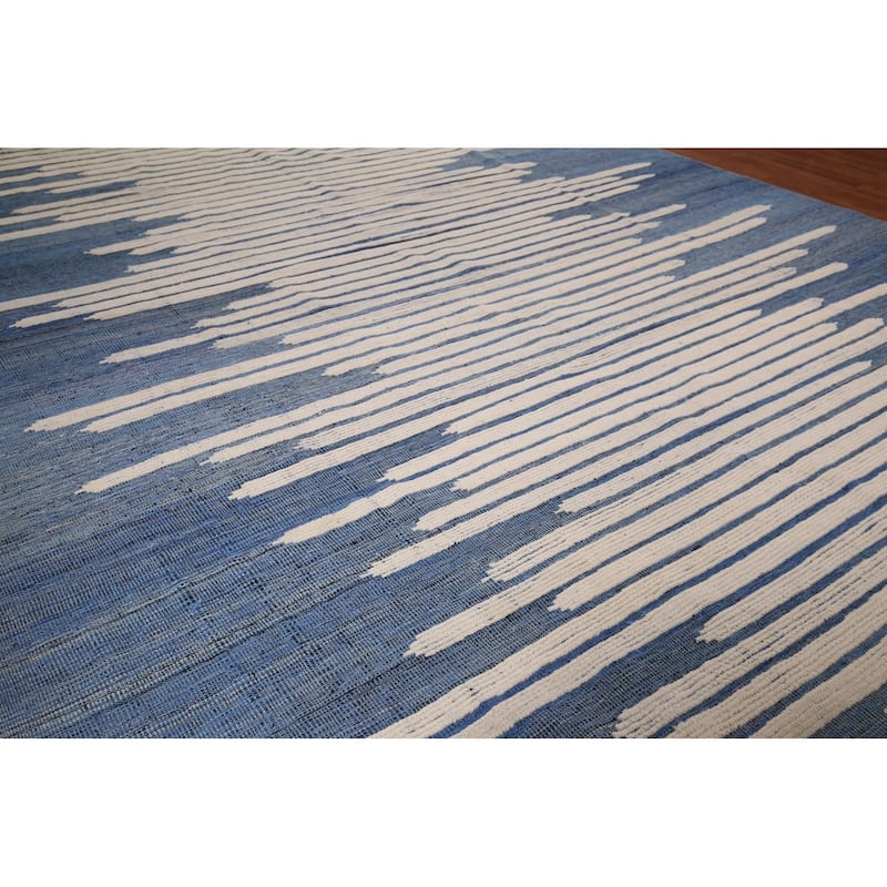 Striped Moroccan Modern Large Area Rug Hand-Knotted Wool Carpet - 11'9"x 15'8"