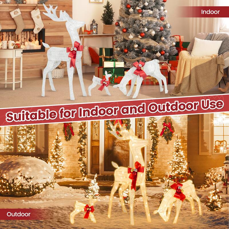 Gymax 3-Piece Reindeer Family Set w/ LED Lights Christmas Deer