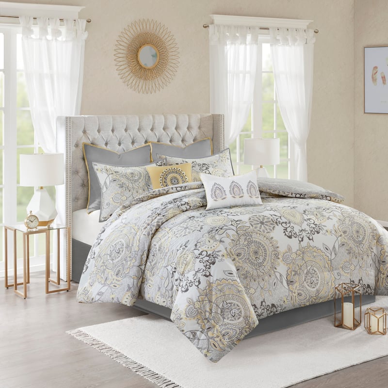 Madison Park Loleta 8 Piece Cotton Floral Printed Reversible Comforter Set