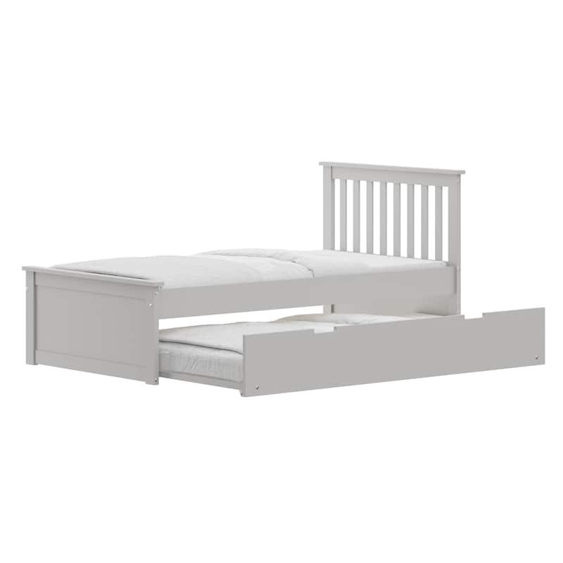 Twin Size Solid Wood Trundle Bed Frame with Pull-Out Toddler Bed and Heavy Duty Kids Bed