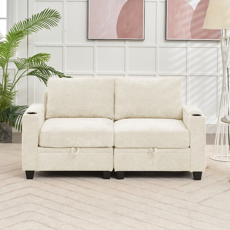 Chenille Sectional Sofa, Hidden Storage & Modular Design
