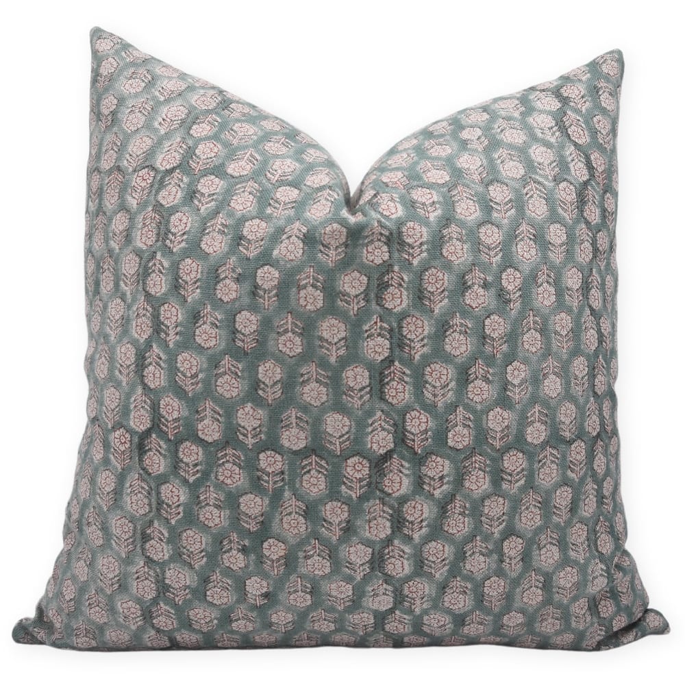 Fabdivine Handmade Floral Block Print Linen Pillow Cover Couch Sofa Décor, Tulsi Buti