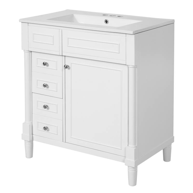 30" Freestanding Bathroom Vanity with White Integrated Ceramic Sink - 30'' x 18.3'' x 33.82''