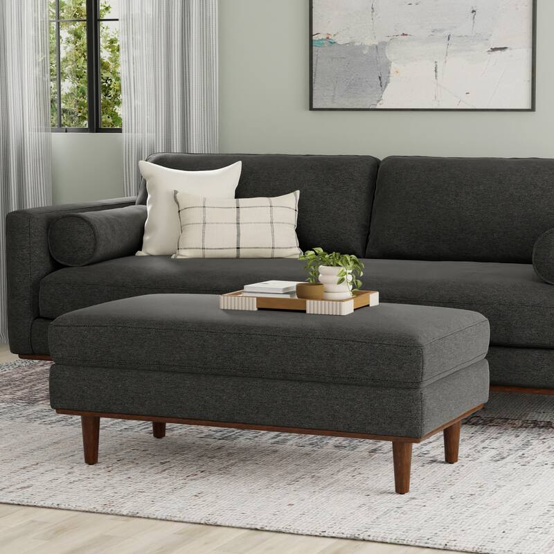 Morrison Large Rectangular Ottoman in Charcoal Grey Woven-Blend Fabric