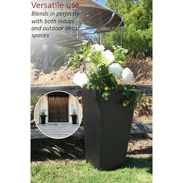 Kante 28 In Tall Burnished Black Lightweight Concrete Modern Tapered Tall Square Indoor Outdoor Planter On Sale Overstock 30695416