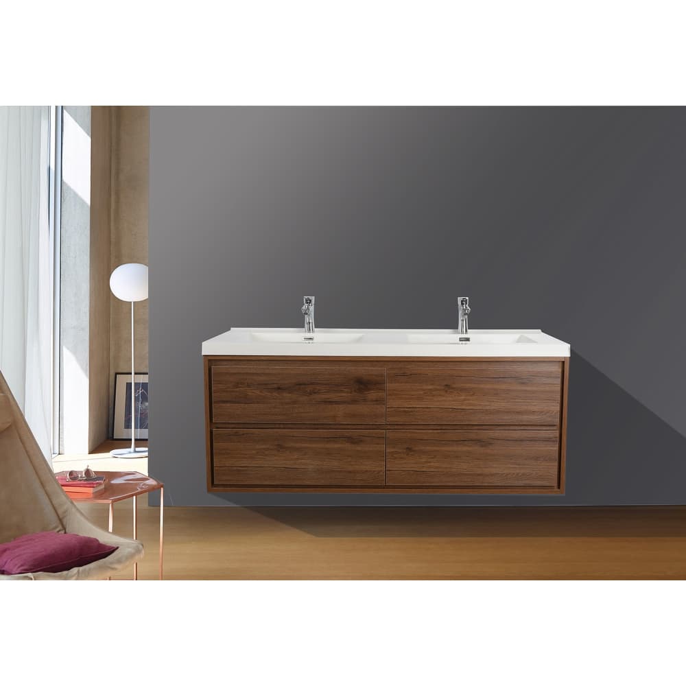 Sage 60" wall mounted bathroom vanity with double basin acrylic top