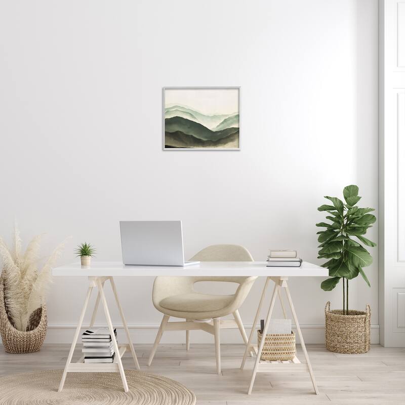 Stupell Misty Mountain Range Atmospheric Landscape Watercolor Painting Framed Wall Art, Design by JJ Design House LLC - Green