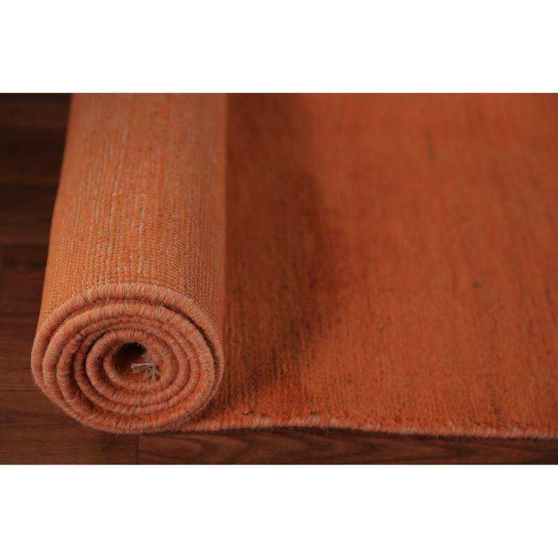 Orange Modern Gabbeh Runner Rug Hand-Knotted Solid Wool Carpet - 2'6" x 9'8"