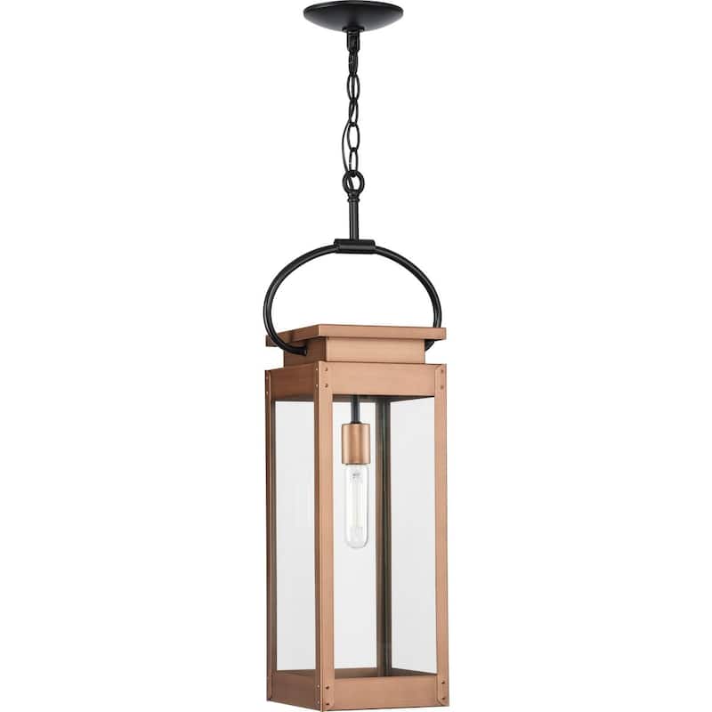 Union Square One-Light Antique Copper Urban Industrial Hanging Lantern - 7 in x 7 in x 27.37 in