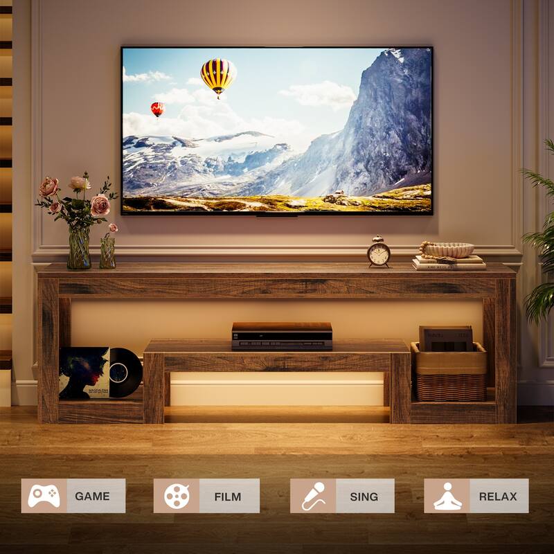 63" TV Stand, Farmhouse Entertainment Center with Storage, Brown