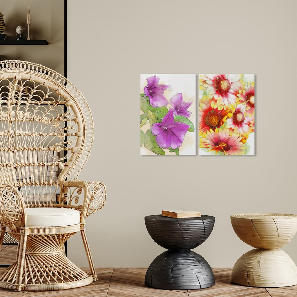 Wynwood Studio Canvas Floral and Botanical Coastal Floral Set Purple and Magenta Bohemian & Eclectic Wall Art Canvas Print