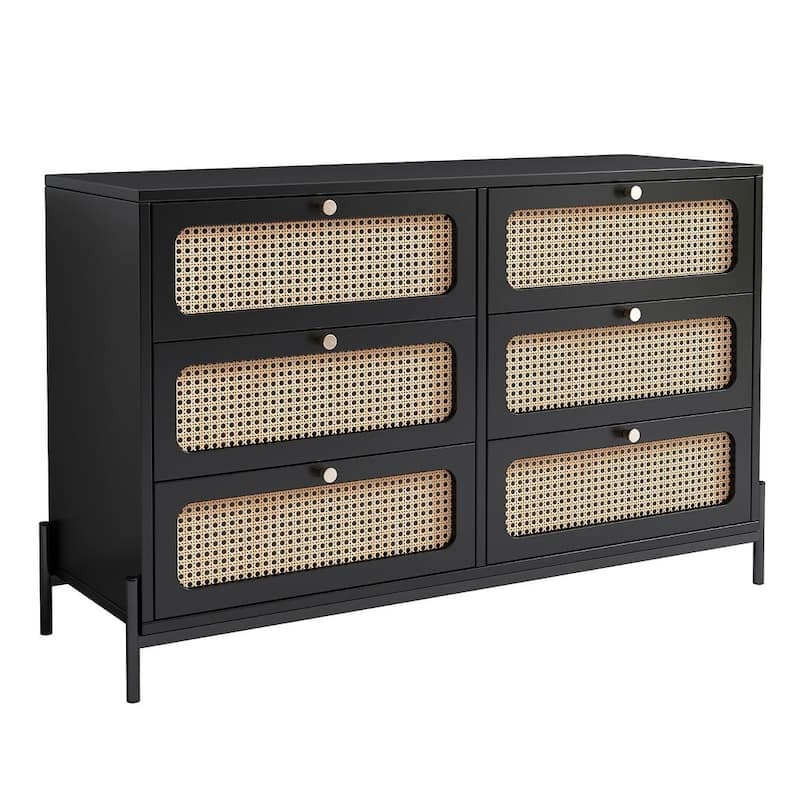 Farmhouse Rattan Dresser with 6 Drawers for bedroom