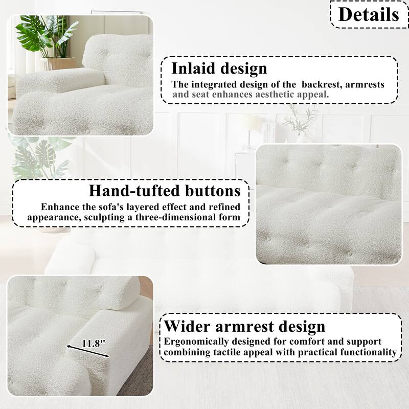 87.4 Inch Cloud Style 3 Seater Sofa, Button Tufted Chenille Upholstered Couch with Square Arms, No Assembly