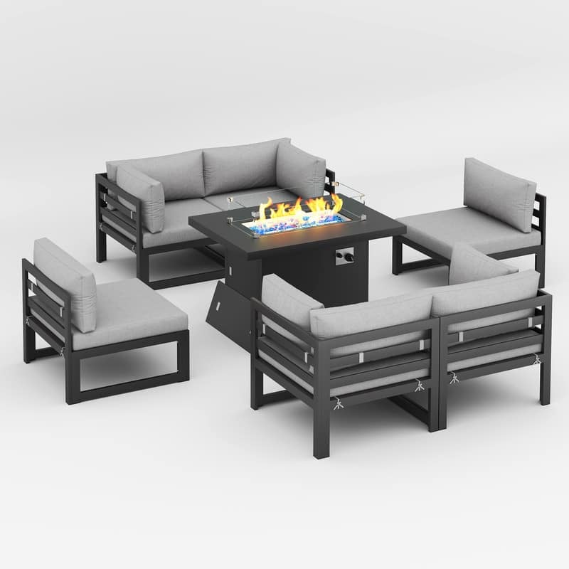 FINCATI 7 Pcs Patio Furniture Set Outdoor Sectional Sofa Set with Firepit Table - 7 Pieces