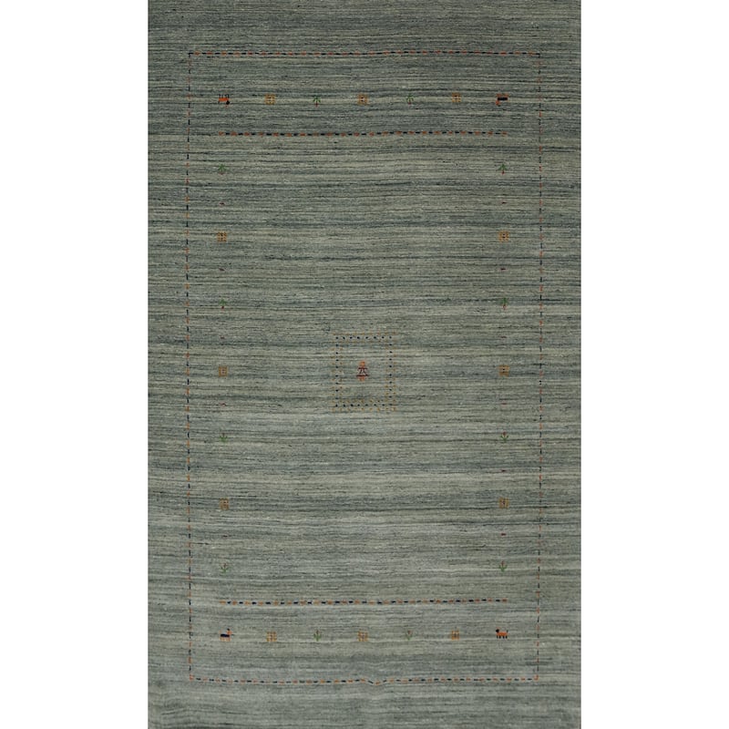 Hand Knotted Oriental 100% Wool Carpet Tribal Animal Pictorial Green Gabbeh Area Rug - 8' 11'' X 5' 11''