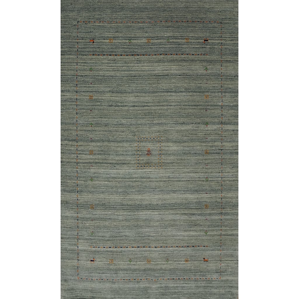 Hand Knotted Oriental 100% Wool Carpet Tribal Animal Pictorial Green Gabbeh Area Rug - 8' 11'' X 5' 11''