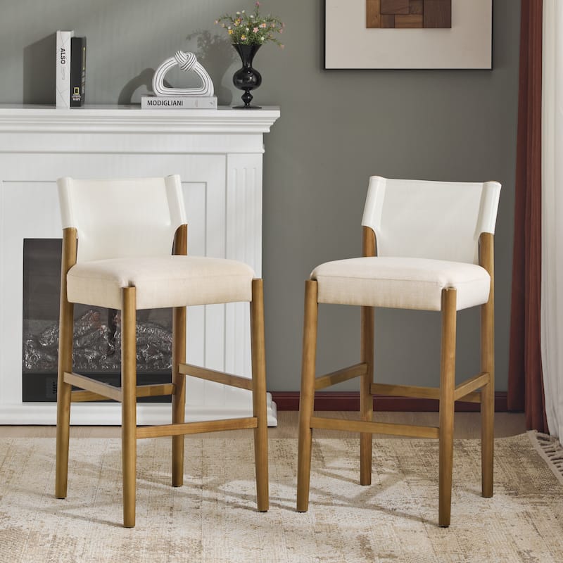 Christopher Knight Home - Mika Modern 28.5" Wood Barstool Set with Neutral Polyester Cushion for Kitchen Island or Home Bar