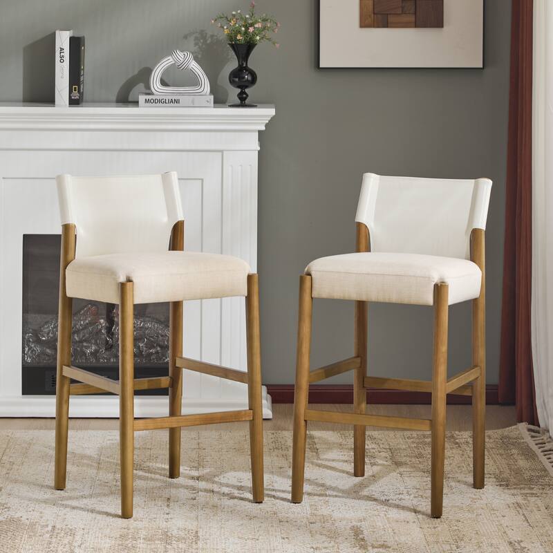Set of 2 Modern Solid Wood Bar Stools with Polyester Cushion, 28.5" Minimalist Neutral Tone for Kitchen Island